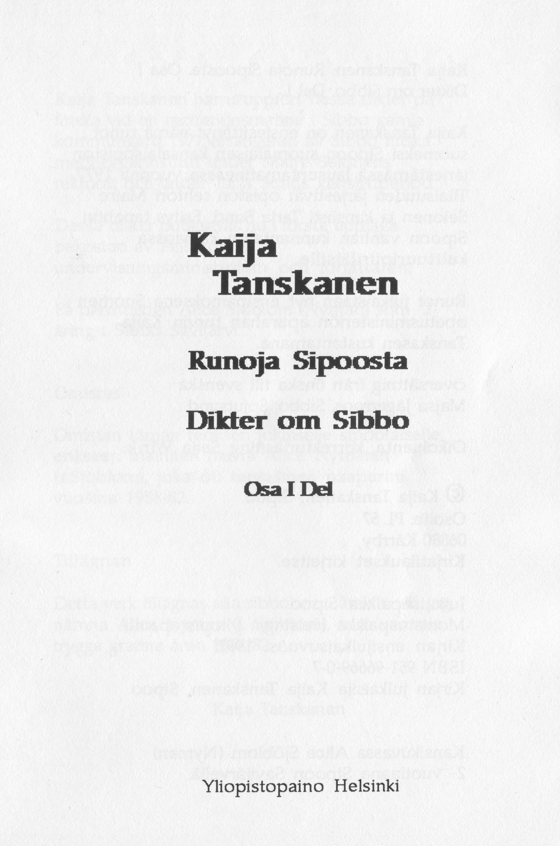 Scanned page 3 of Runoja Sipoosta, osa I / Dikter om Sibbo, del I; complete transcript available below.