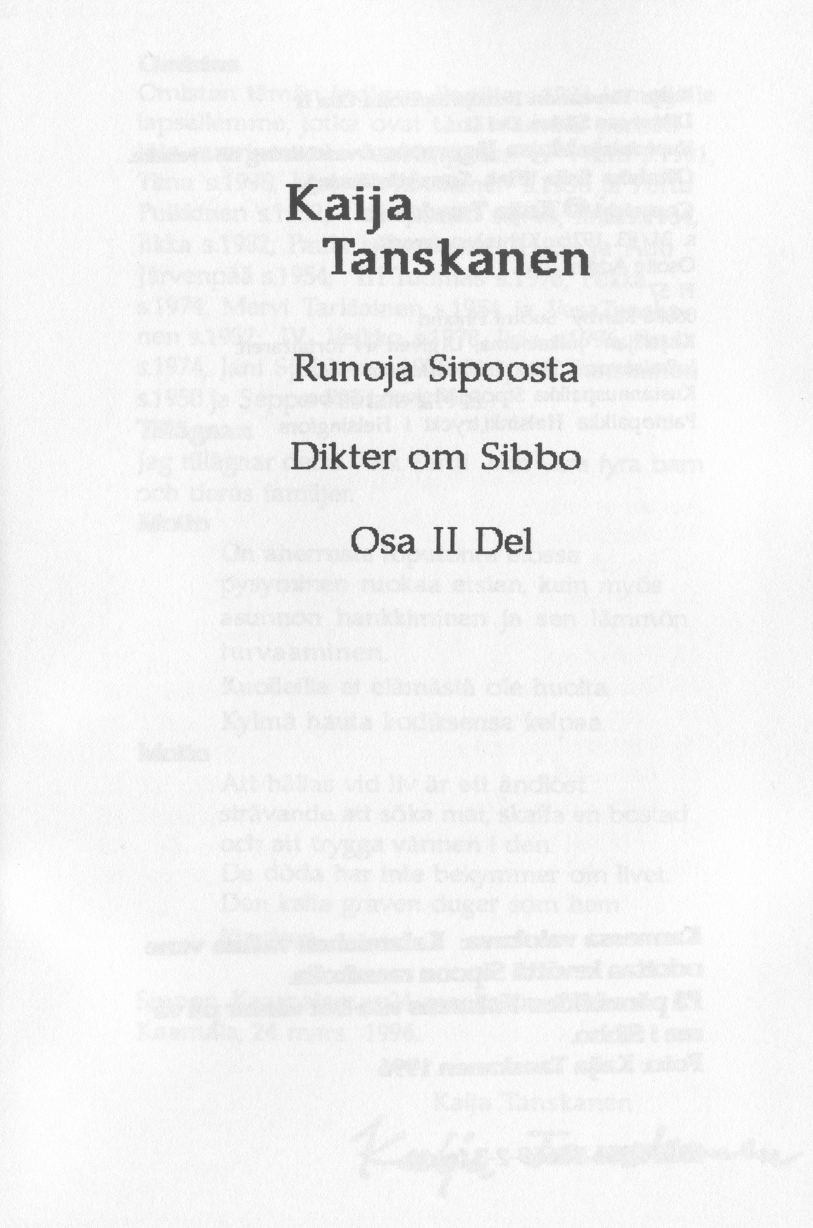 Scanned page 3 of Runoja Sipoosta, osa II / Dikter om Sibbo, del II; complete transcript available below.