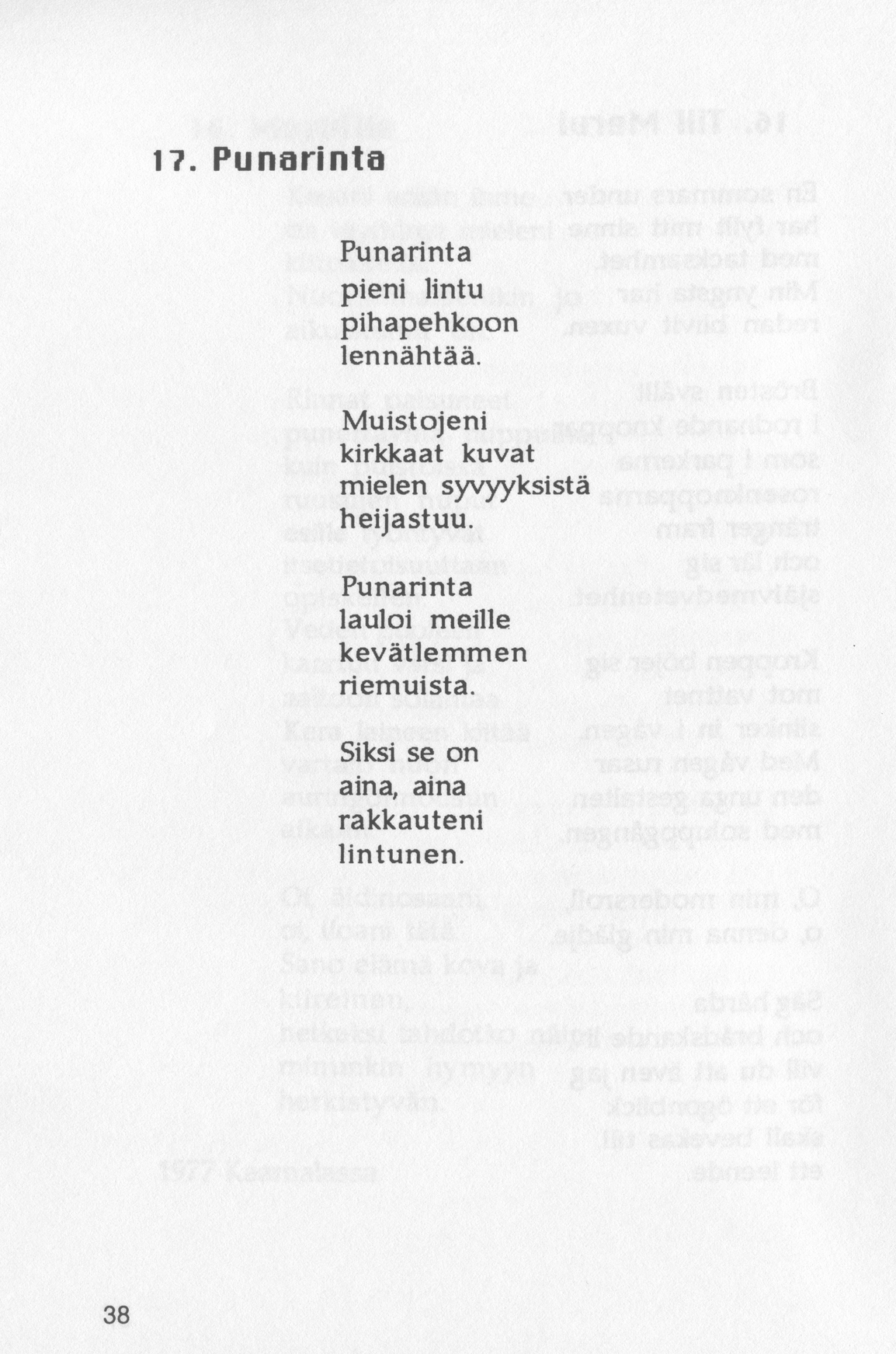 Scanned page 40 of Runoja Sipoosta, osa II / Dikter om Sibbo, del II; complete transcript available below.