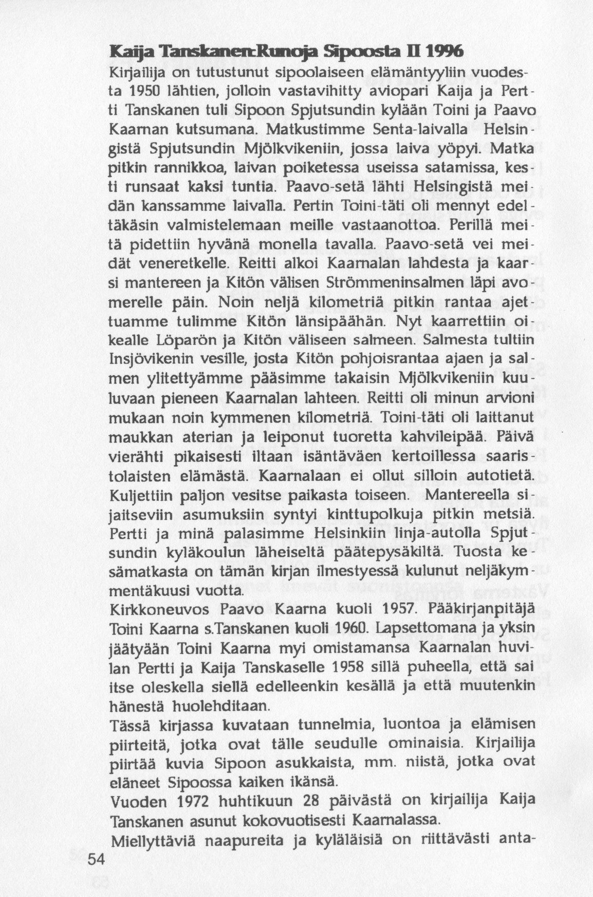 Scanned page 56 of Runoja Sipoosta, osa II / Dikter om Sibbo, del II; complete transcript available below.