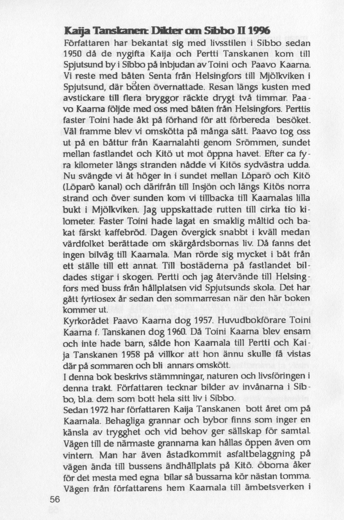 Scanned page 58 of Runoja Sipoosta, osa II / Dikter om Sibbo, del II; complete transcript available below.