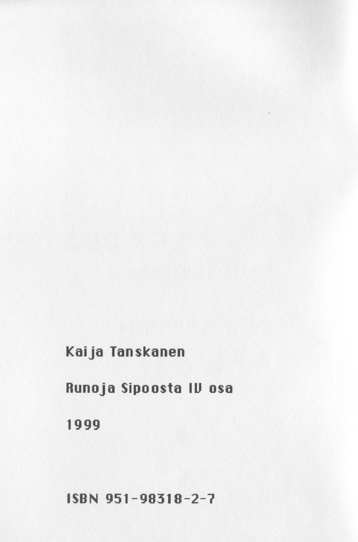 Scanned page 2 of Runoja Sipoosta, IV osa; complete transcript available below.