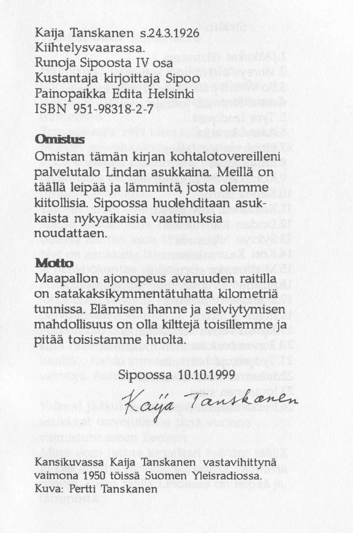 Scanned page 3 of Runoja Sipoosta, IV osa; complete transcript available below.
