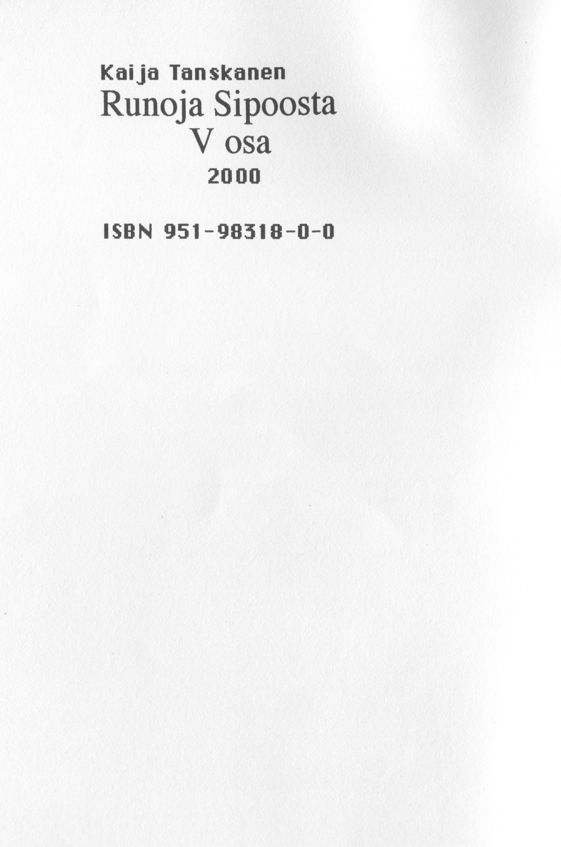 Scanned page 2 of Runoja Sipoosta, V osa; complete transcript available below.