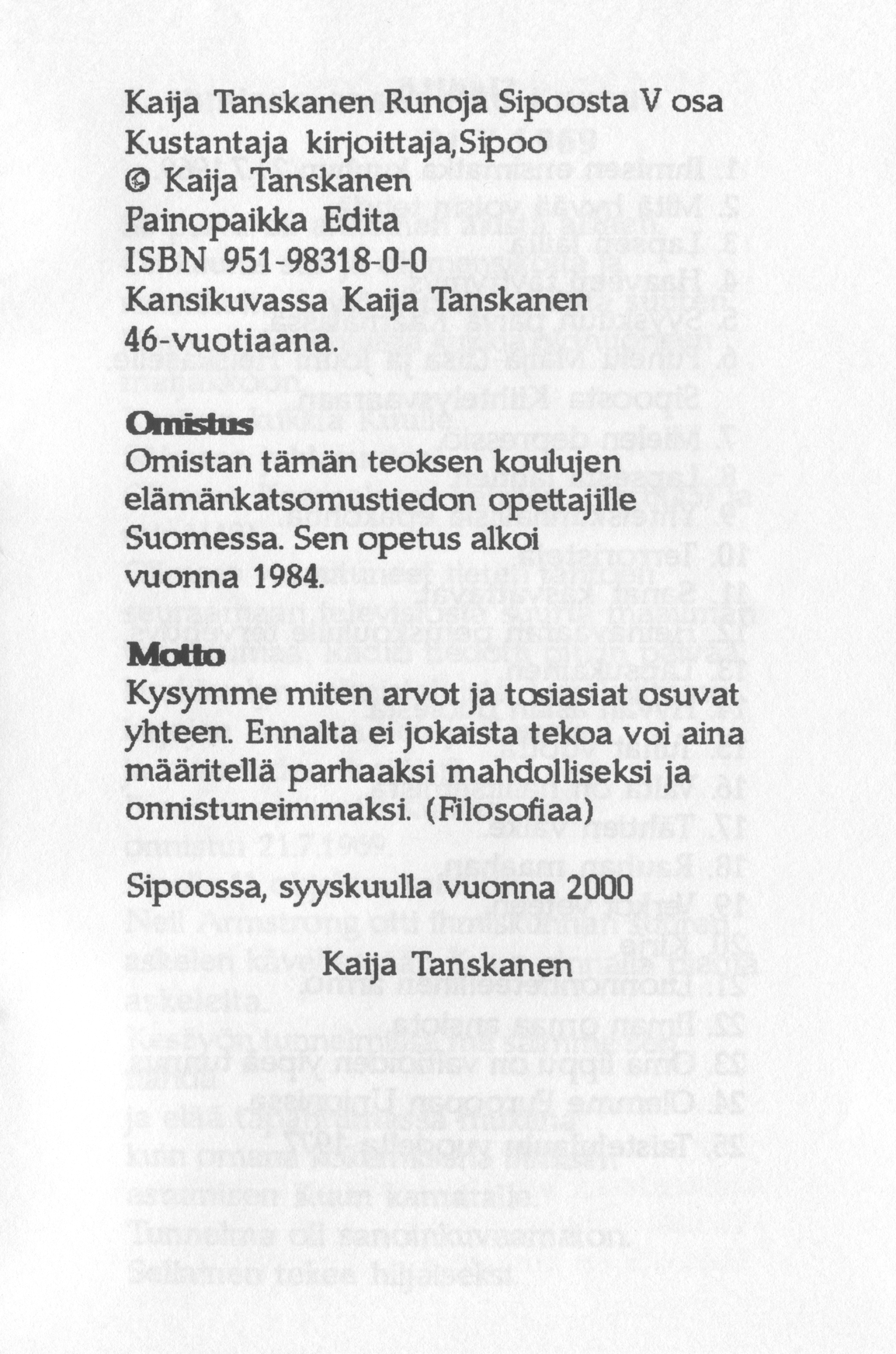 Scanned page 3 of Runoja Sipoosta, V osa; complete transcript available below.