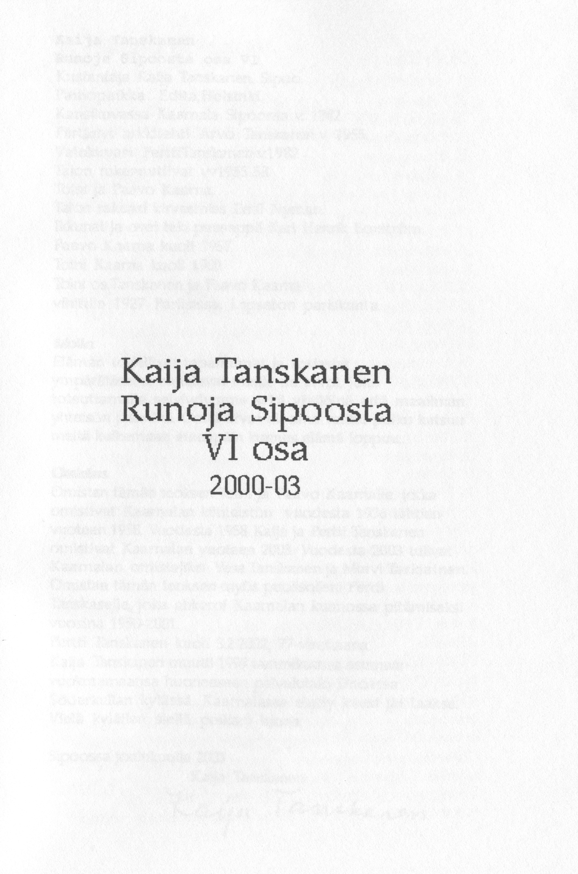 Scanned page 3 of Runoja Sipoosta, VI osa; complete transcript available below.