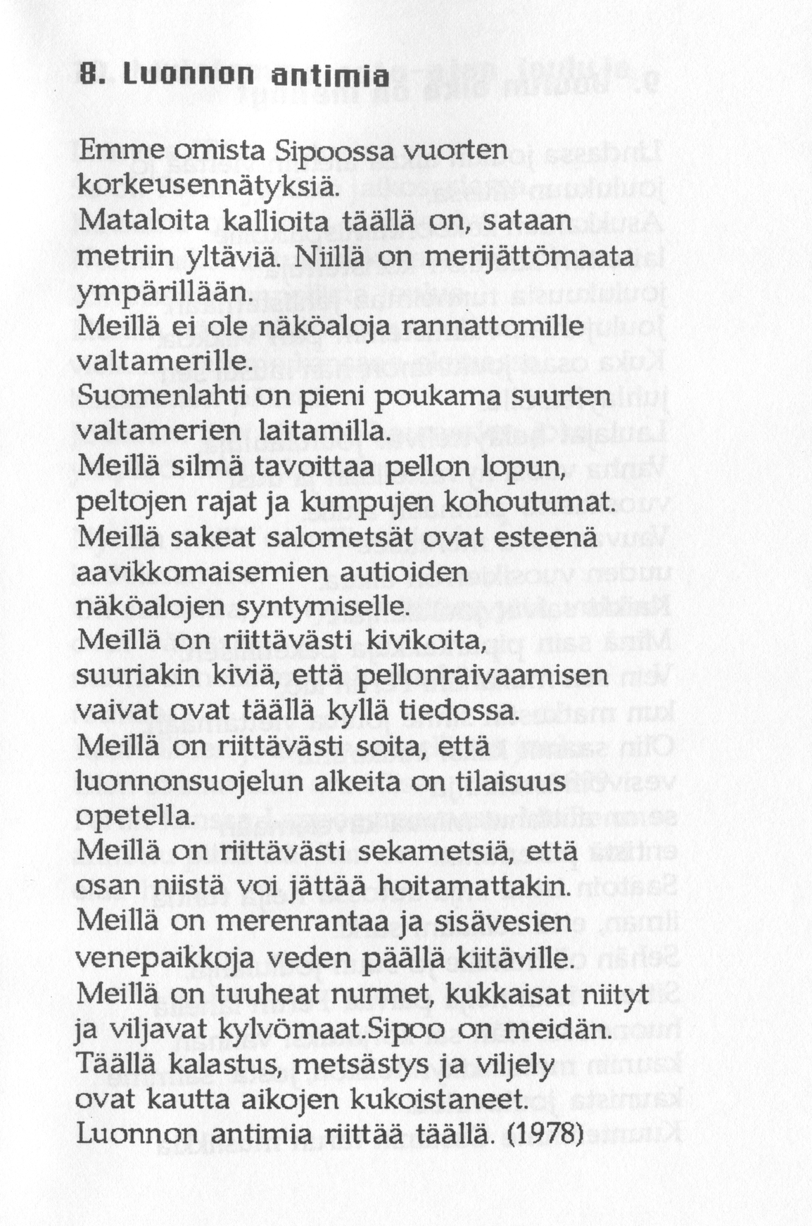 Scanned page 15 of Runoja Sipoosta, VI osa; complete transcript available below.