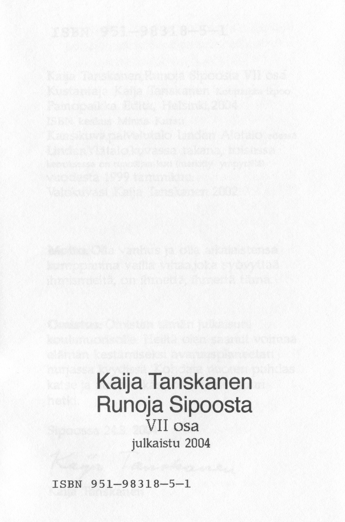 Scanned page 3 of Runoja Sipoosta, VII osa; complete transcript available below.
