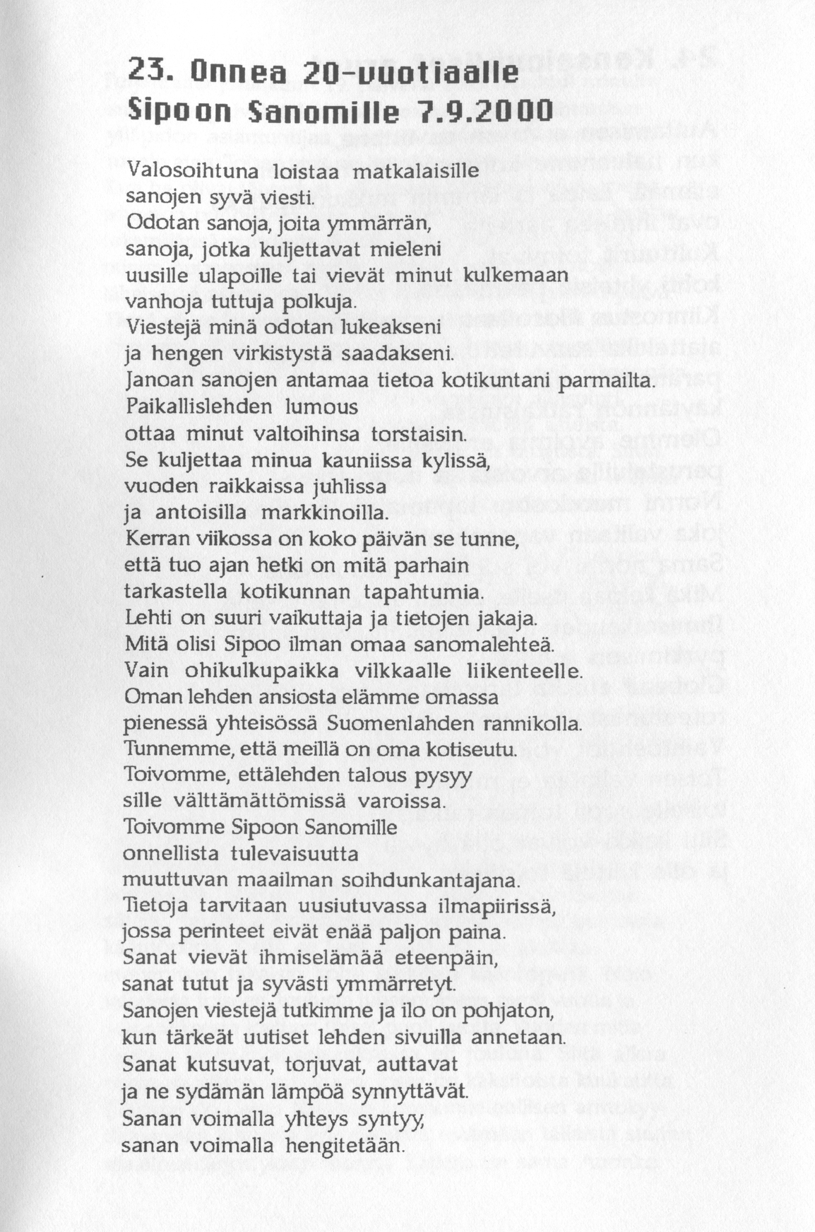 Scanned page 29 of Runoja Sipoosta, VII osa; complete transcript available below.