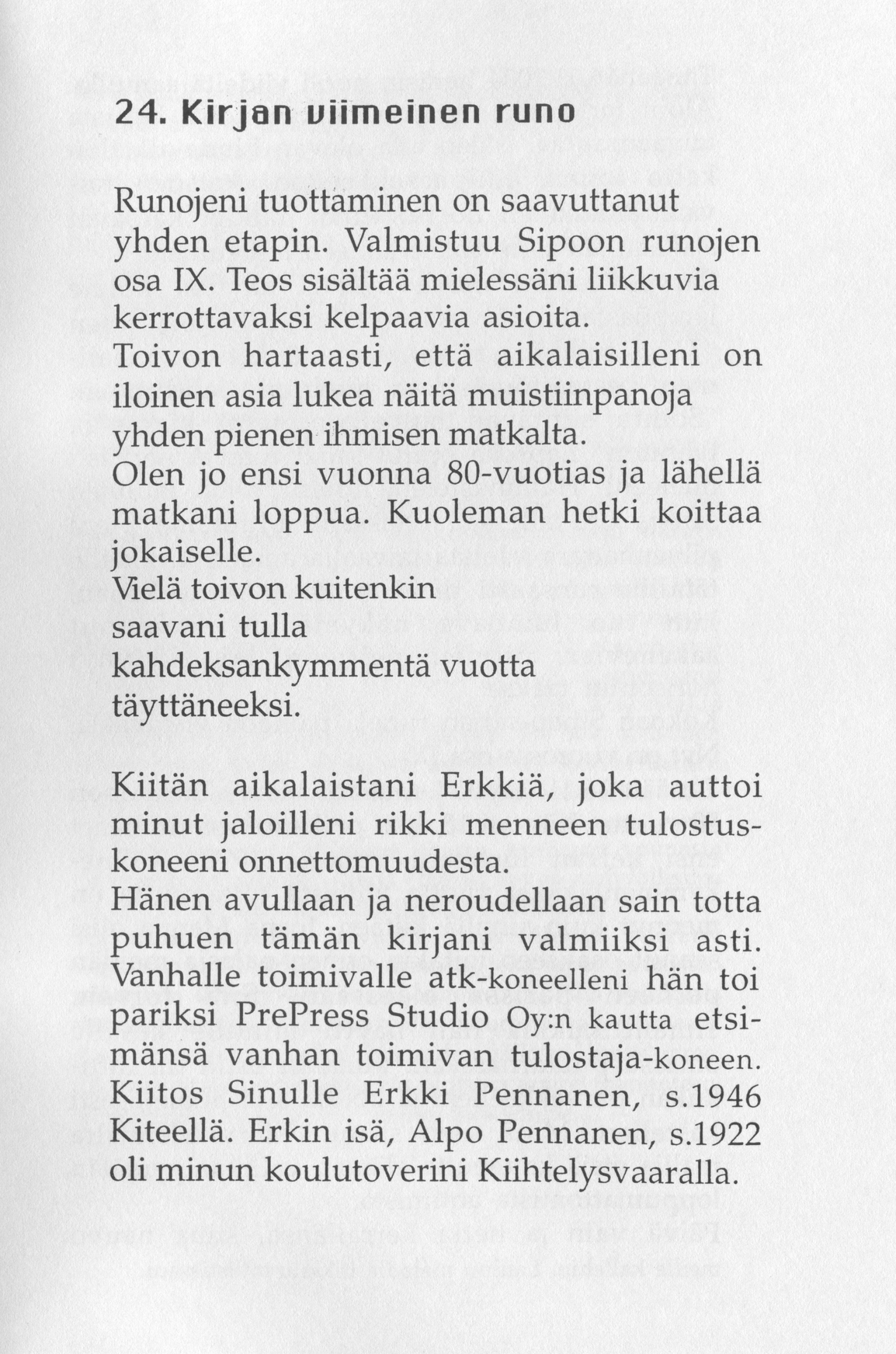 Scanned page 29 of Runoja Sipoosta, osa IX; complete transcript available below.
