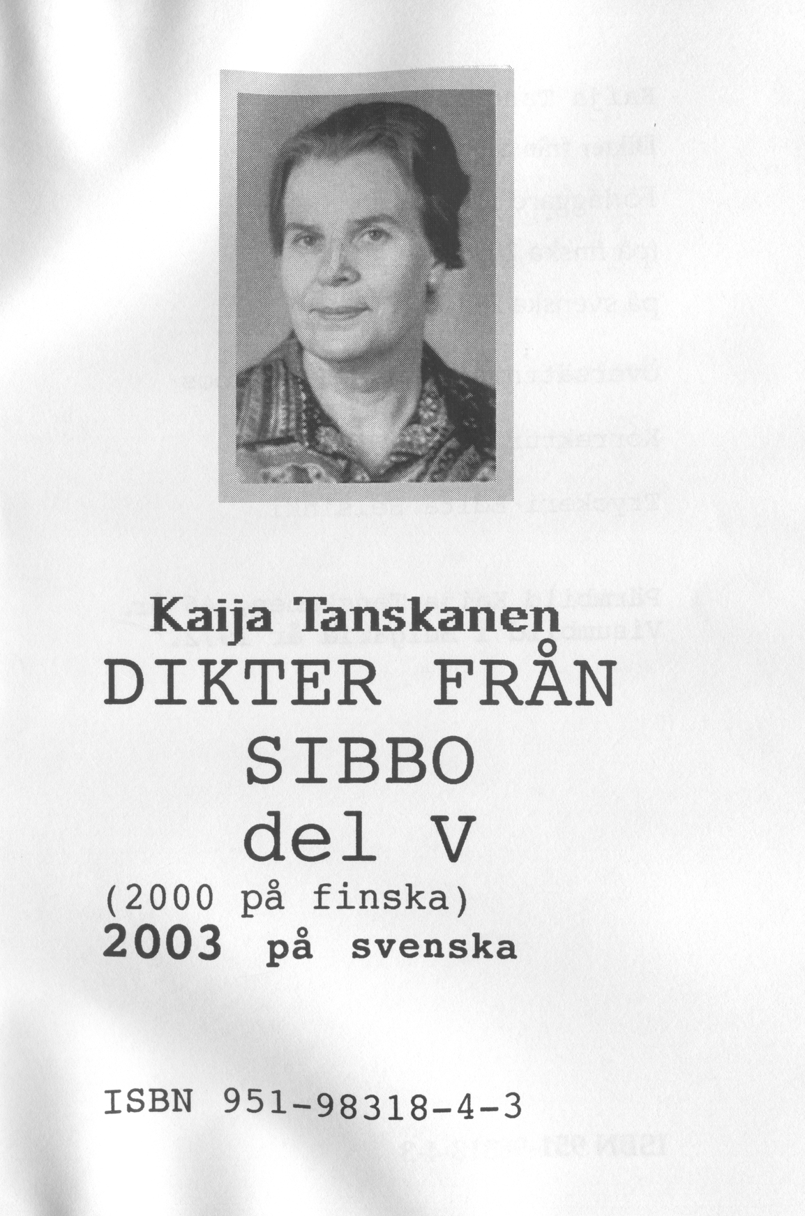 Front cover of “Dikter från Sibbo, del V” by Kaija Tanskanen.